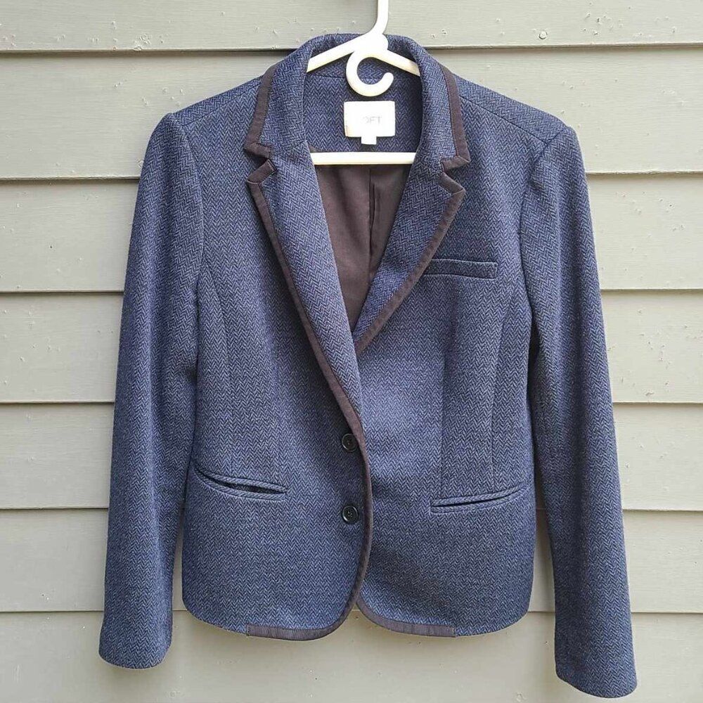 Loft Navy Tweed Cotton Wool Blend Jacket size Medium